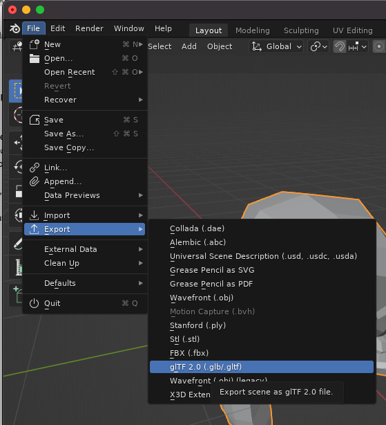 Figure 13.7 – Selecting the glTF export