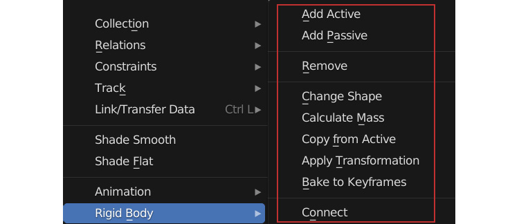 Figure 10.25 – Rigid Body Object Menu