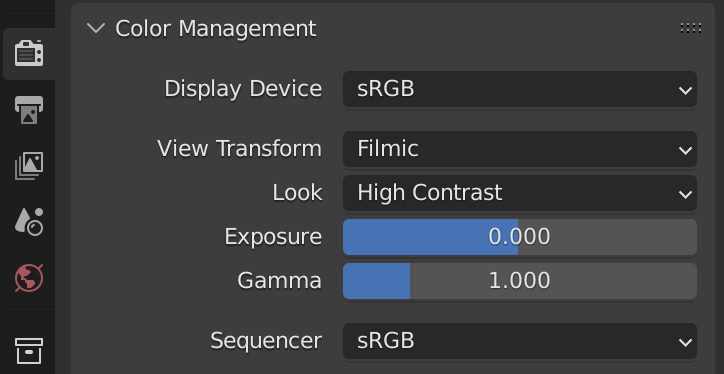 Color manager. SRGB FILMIC. View transform.