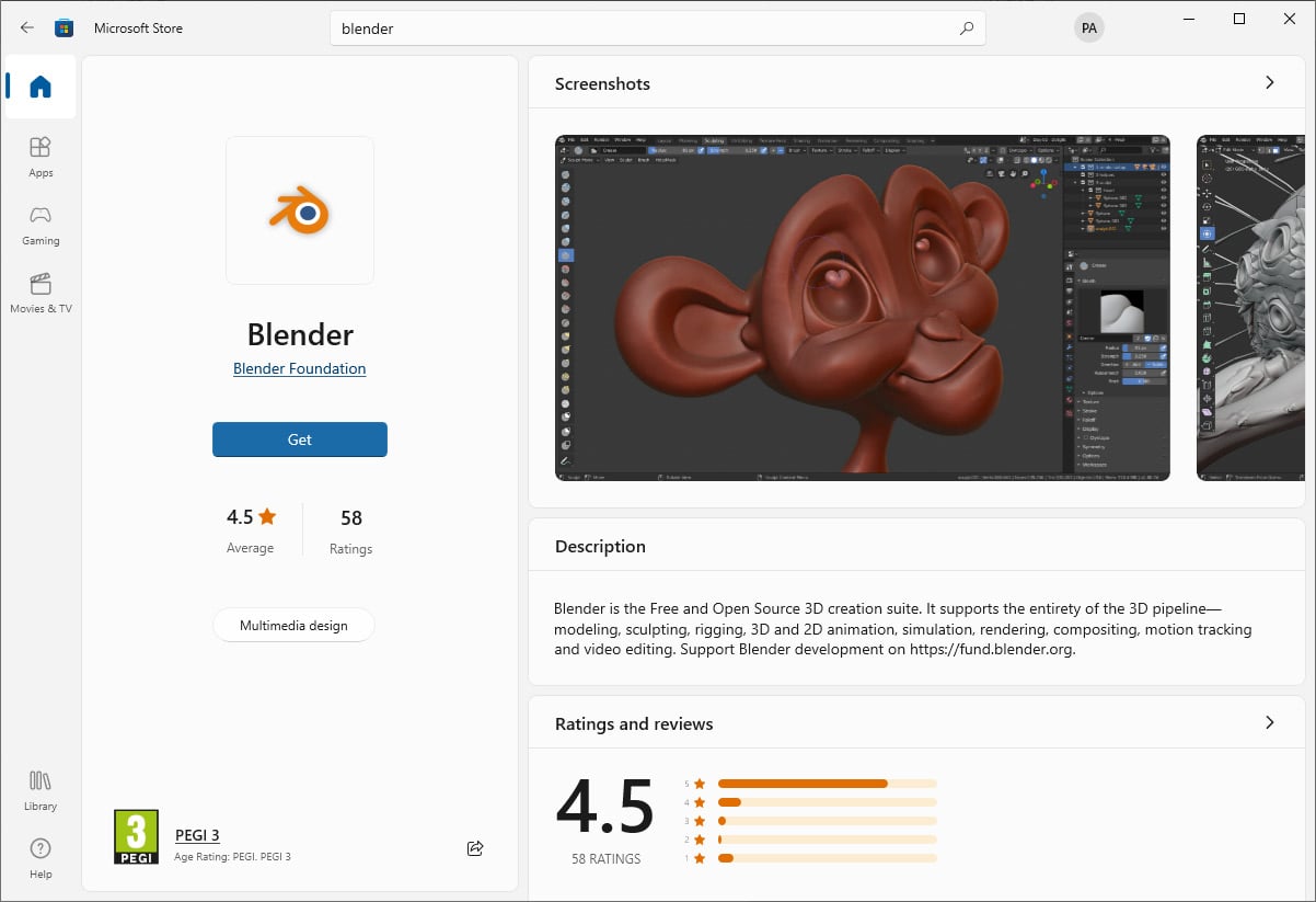 Figure 1.2: Installing Blender from the Microsoft Store