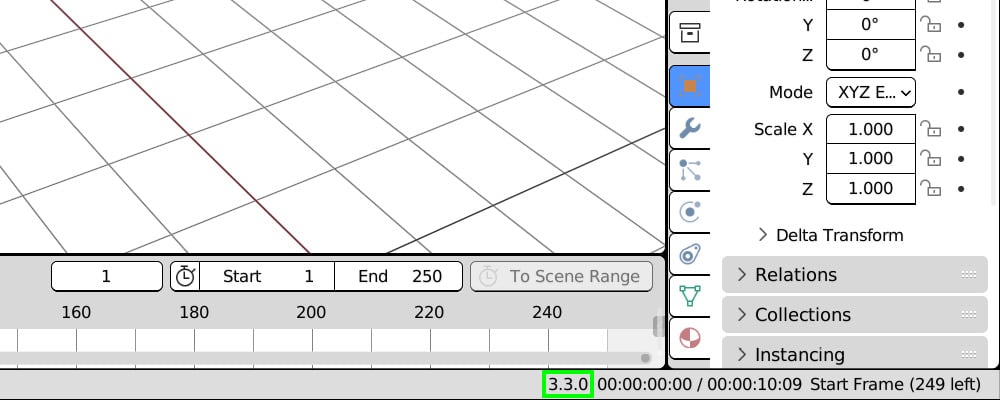 Figure 1.8: Blender version number in the status bar