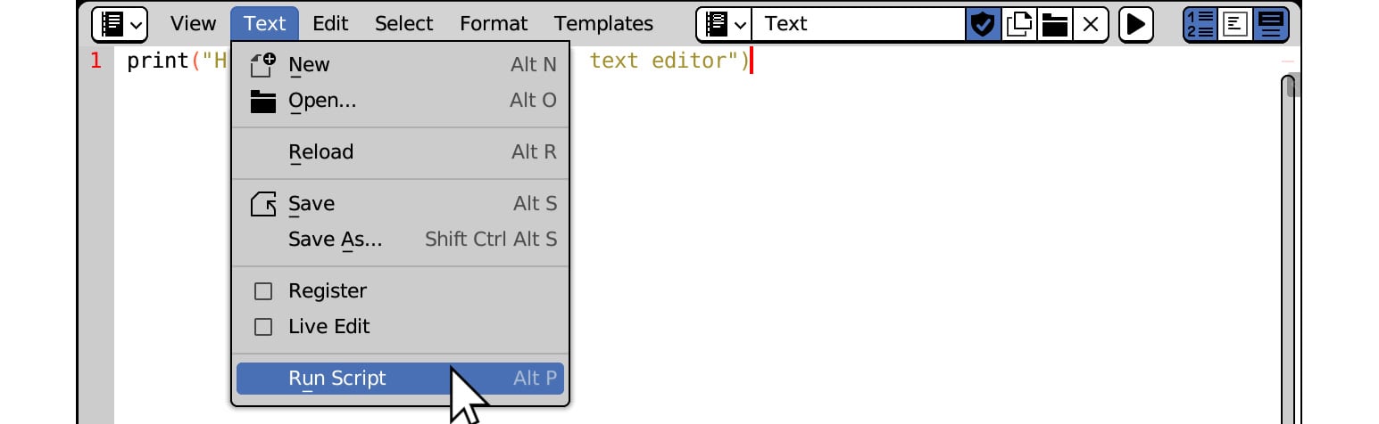 Figure 1.16: Executing scripts in the Text Editor