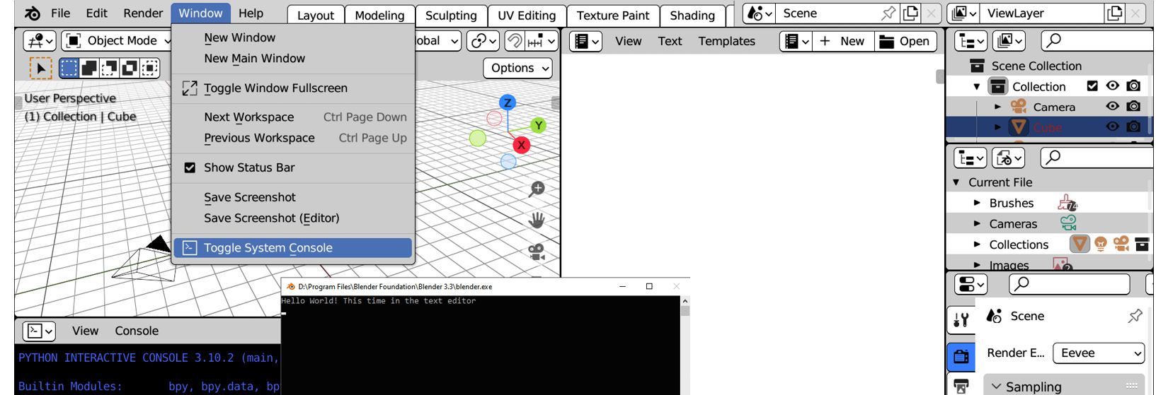 Figure 1.18: Displaying the System Console on Windows