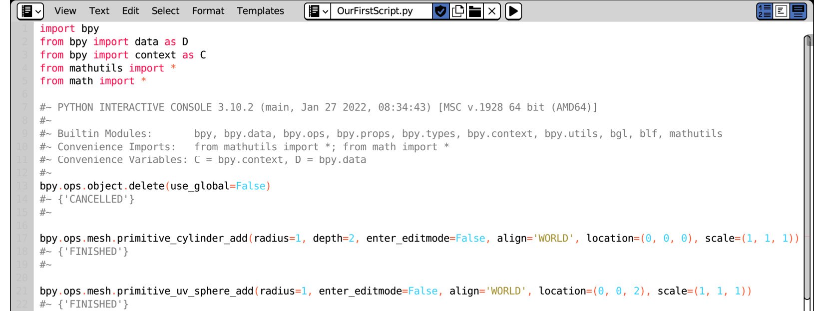 Figure 1.20: ﻿The Python console input copied to the Text Editor