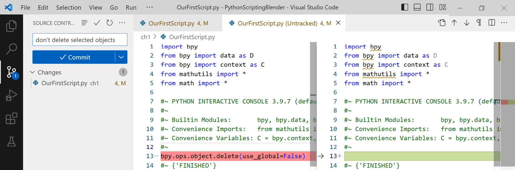 Figure 1.28: Displaying changes in VS Code