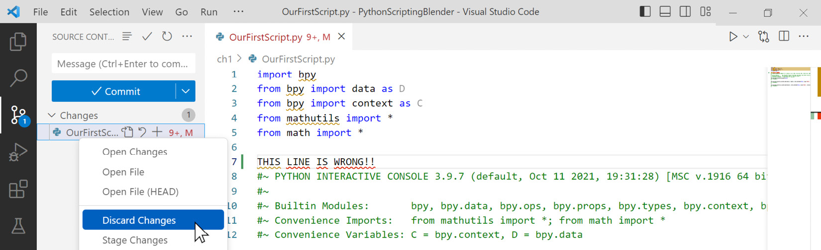 Figure 1.29: Discarding uncommitted changes in VS Code