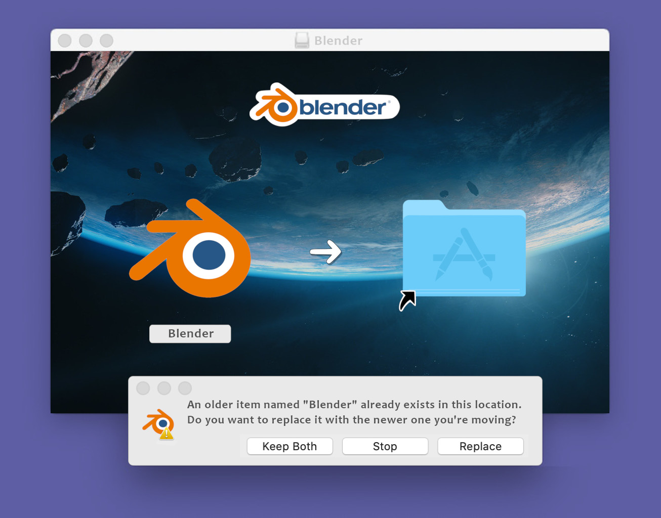 Figure 1.4: Installing an additional version of Blender on macOS