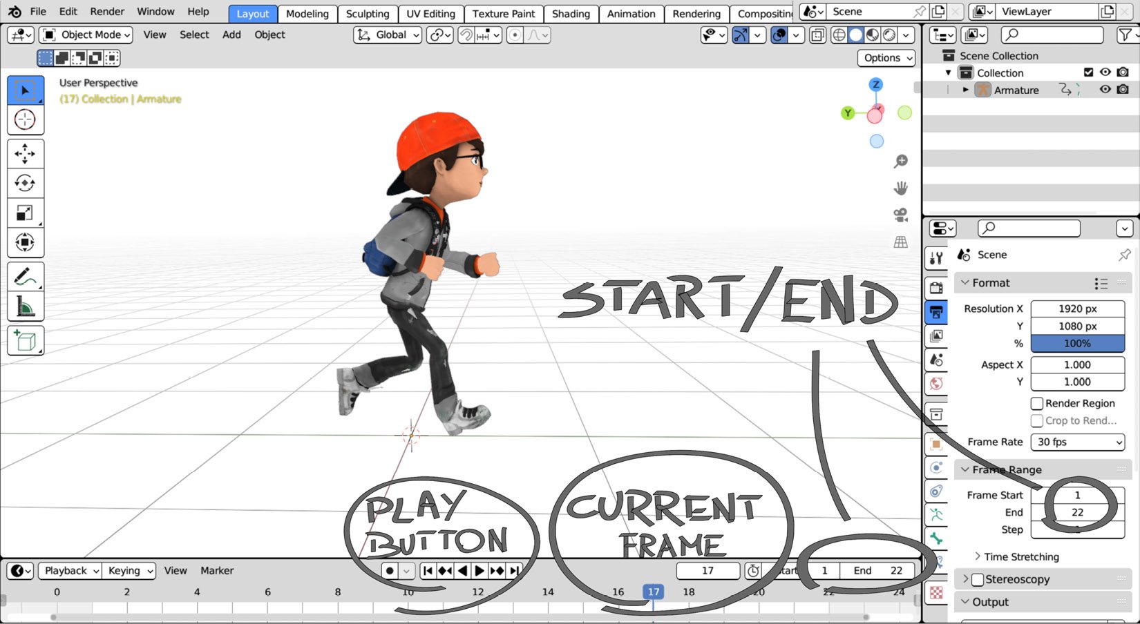 Figure 7.1: Playing an animation in Blender