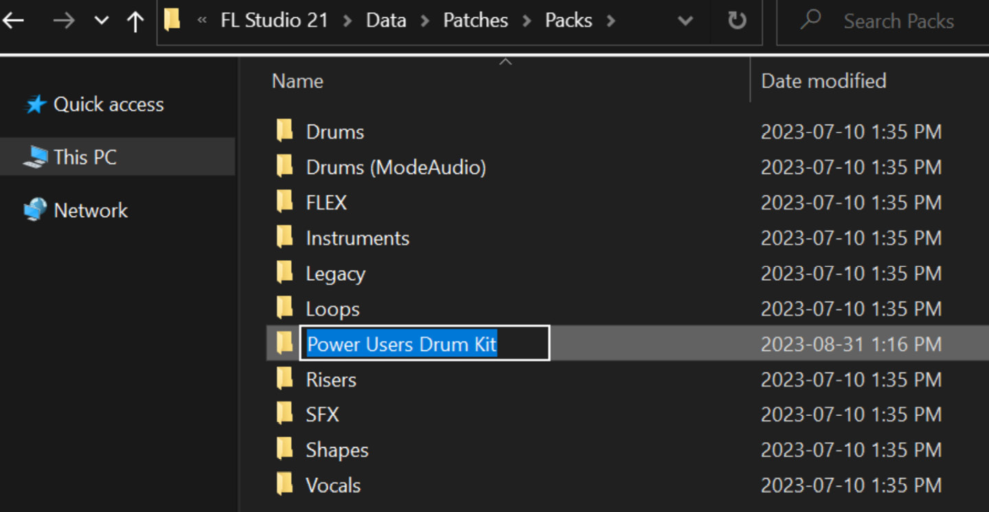 Figure 1.4: Power Users Drum Kit folder within the Image-Line install folder