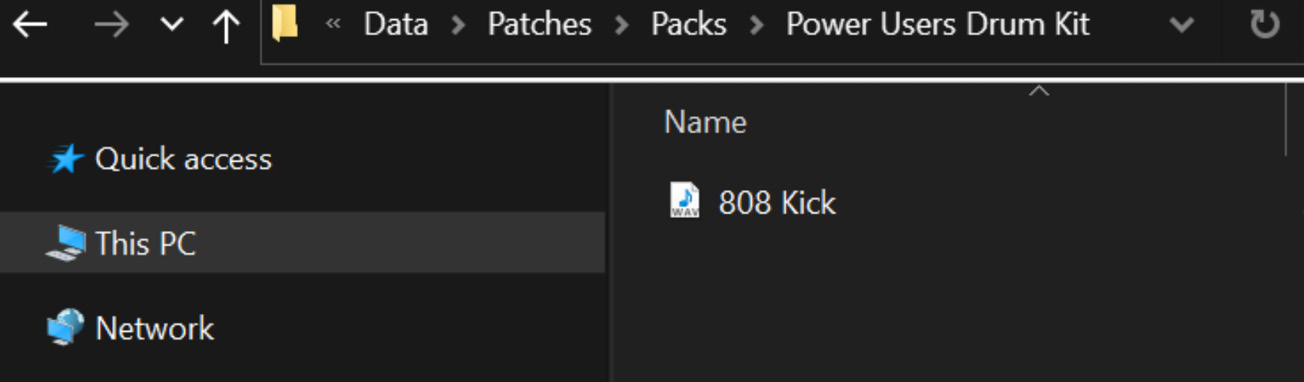Figure 1.7: Windows Explorer folder | FL Studio 20 | Data | Packs | Power Users Drum Kit ﻿| 808 Kick