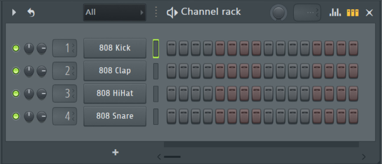 Figure 1.9: The Channel Rack within the FL Studio Browser