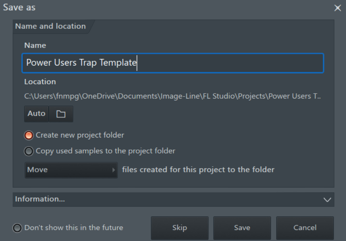 Figure 1.12: FILE | Save As, creating a template name