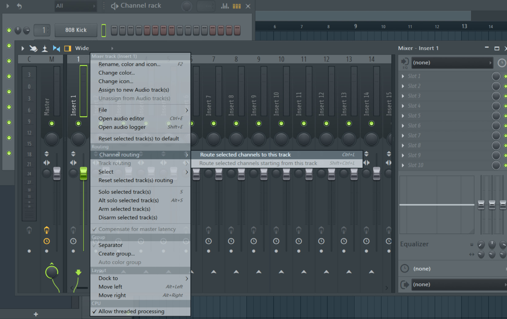 Figure 1.20: Mixer, channel selection, 808 Kick