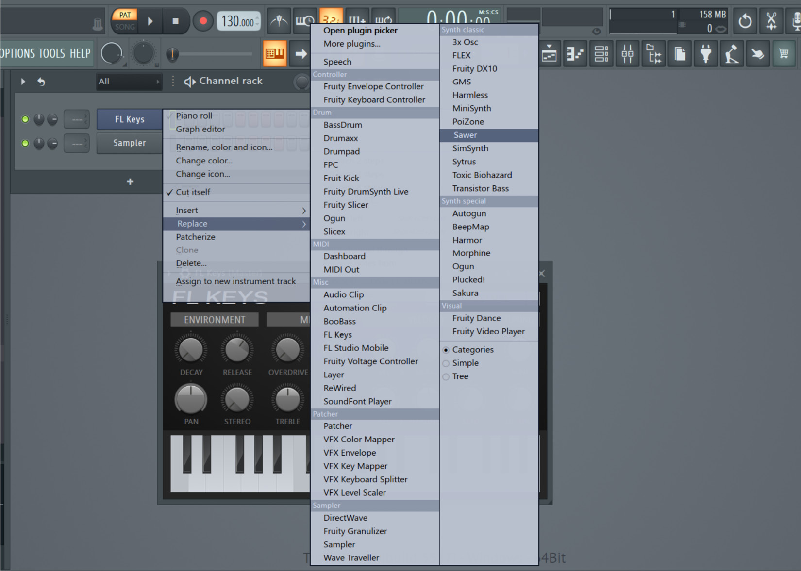 Figure 3.34: FL Keys | right-click | Replace | Sawer