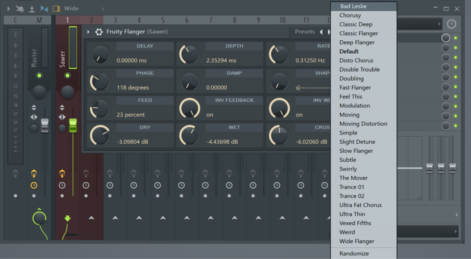 Figure 3.39: Mixer | Sawer 1 | Fruity Flanger | Bad Leslie preset