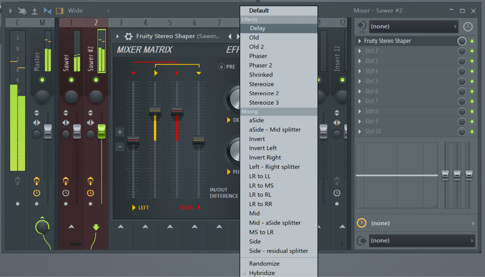 Figure 3.40: Mixer | Sawer 2 | Fruity Stereo Shaper | Delay preset