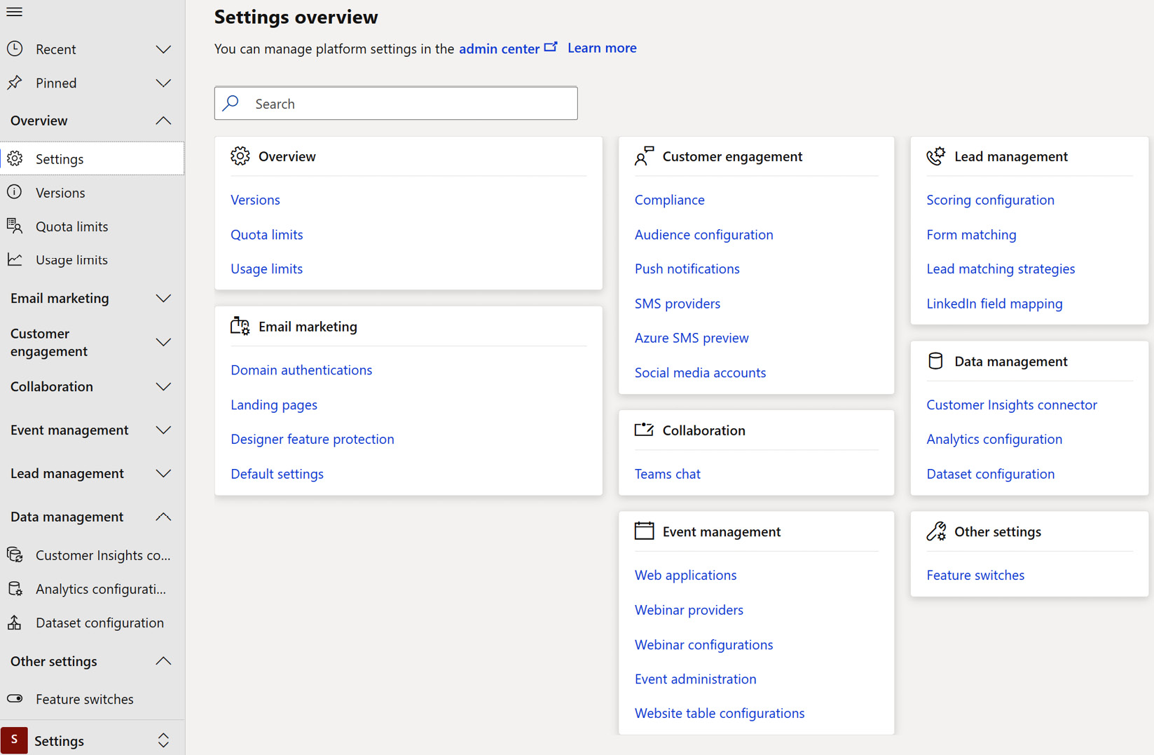  Figure 1.3 – Settings overview
