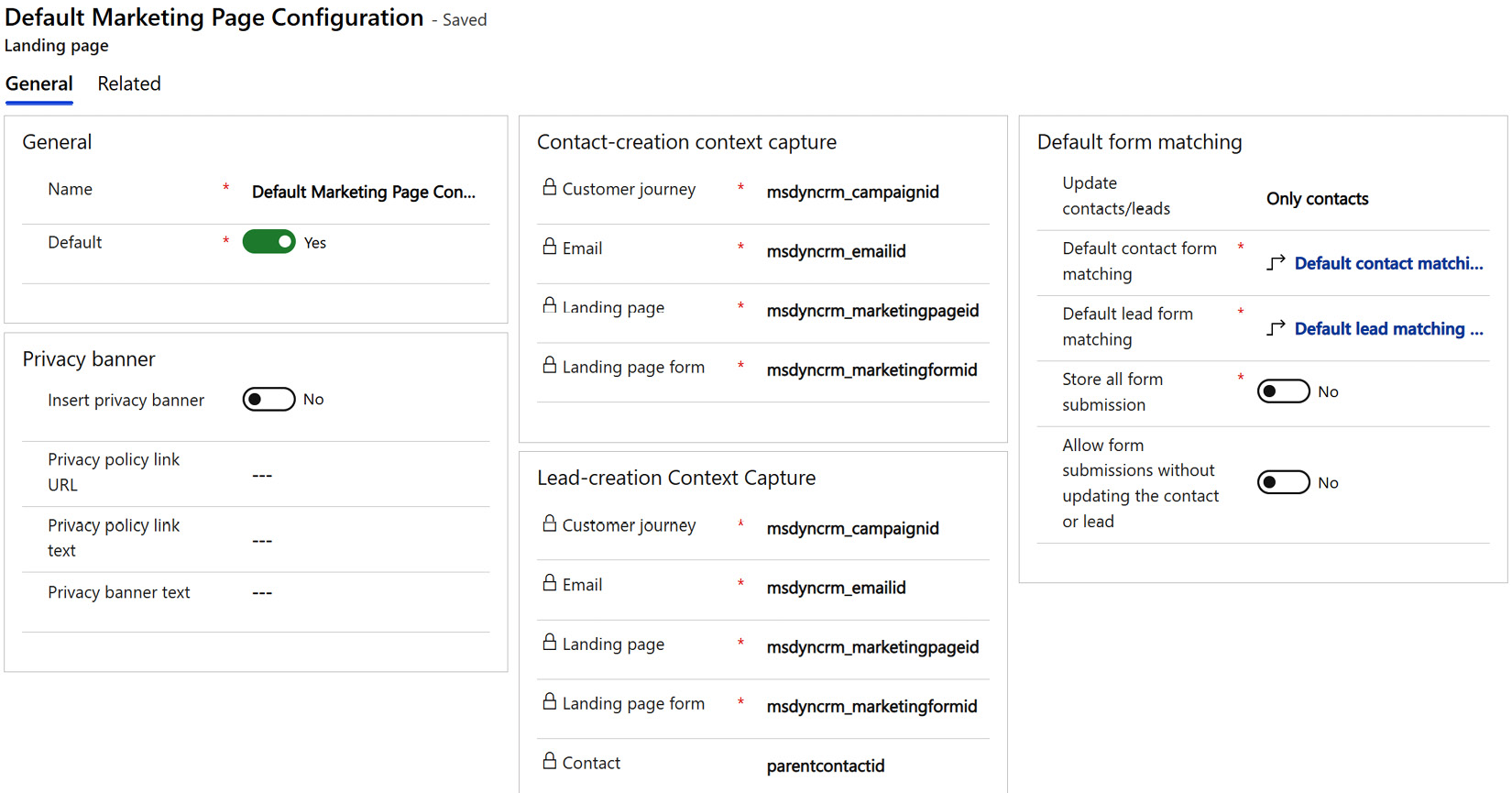 Figure 1.6 – Default Marketing Page Configuration
