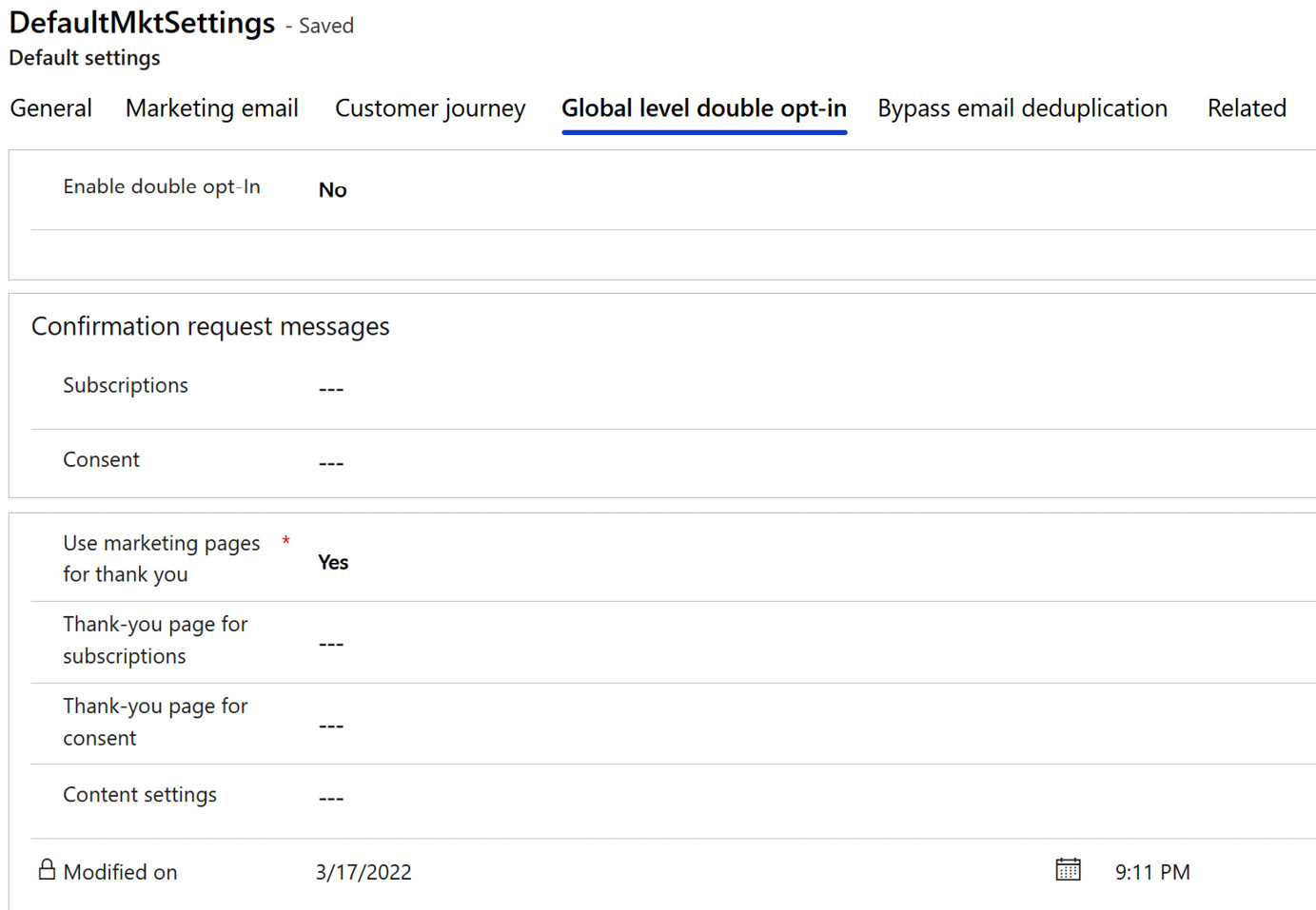 Figure 1.8 – Default settings – Global level double opt-in
