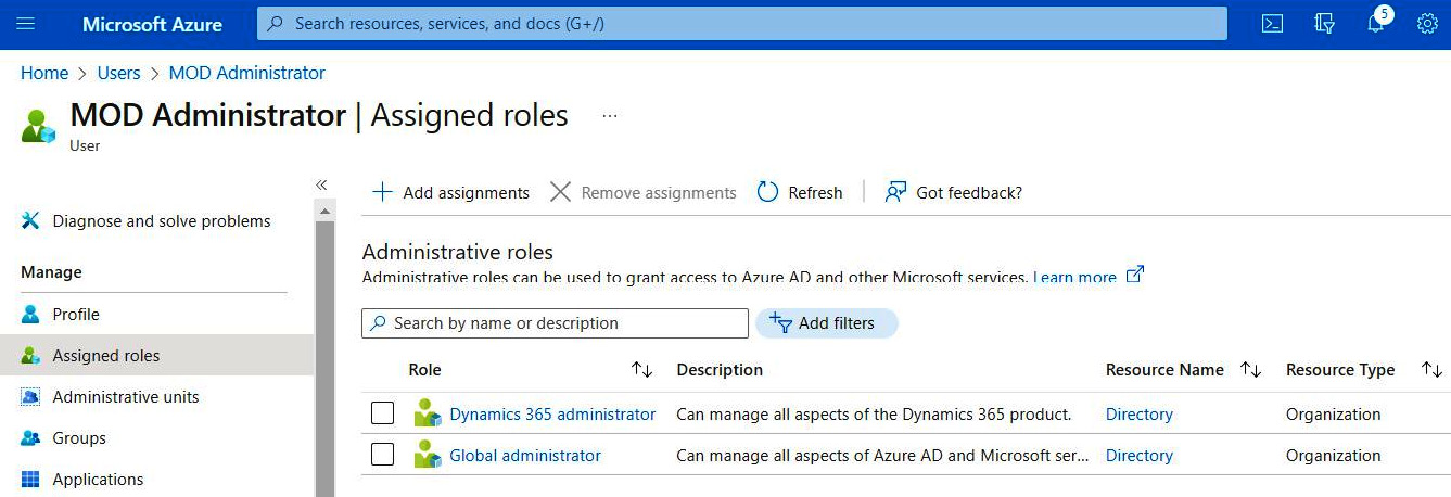 Figure 1.9 – Azure Active Directory roles assignment
