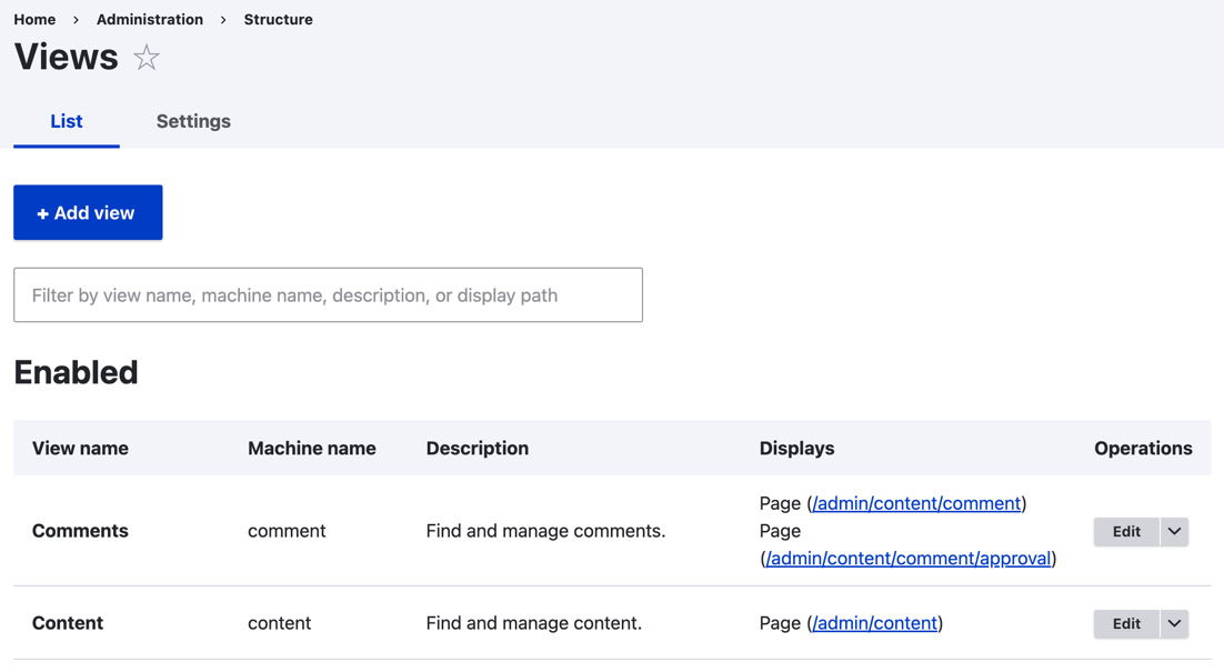 Figure 3.1 – The Views listing overview