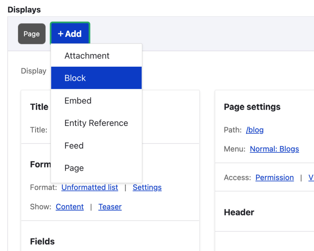 Figure 3.4 – The menu for adding a new display