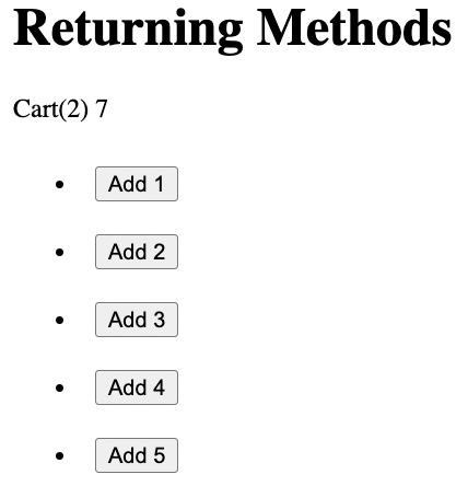 Figure 1.31 – Output displaying Returning Methods after increments of 2 and 5