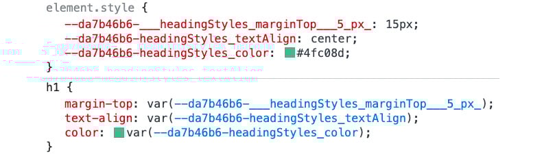 Figure 1.47 – Generated custom property for margin-top is 15px
