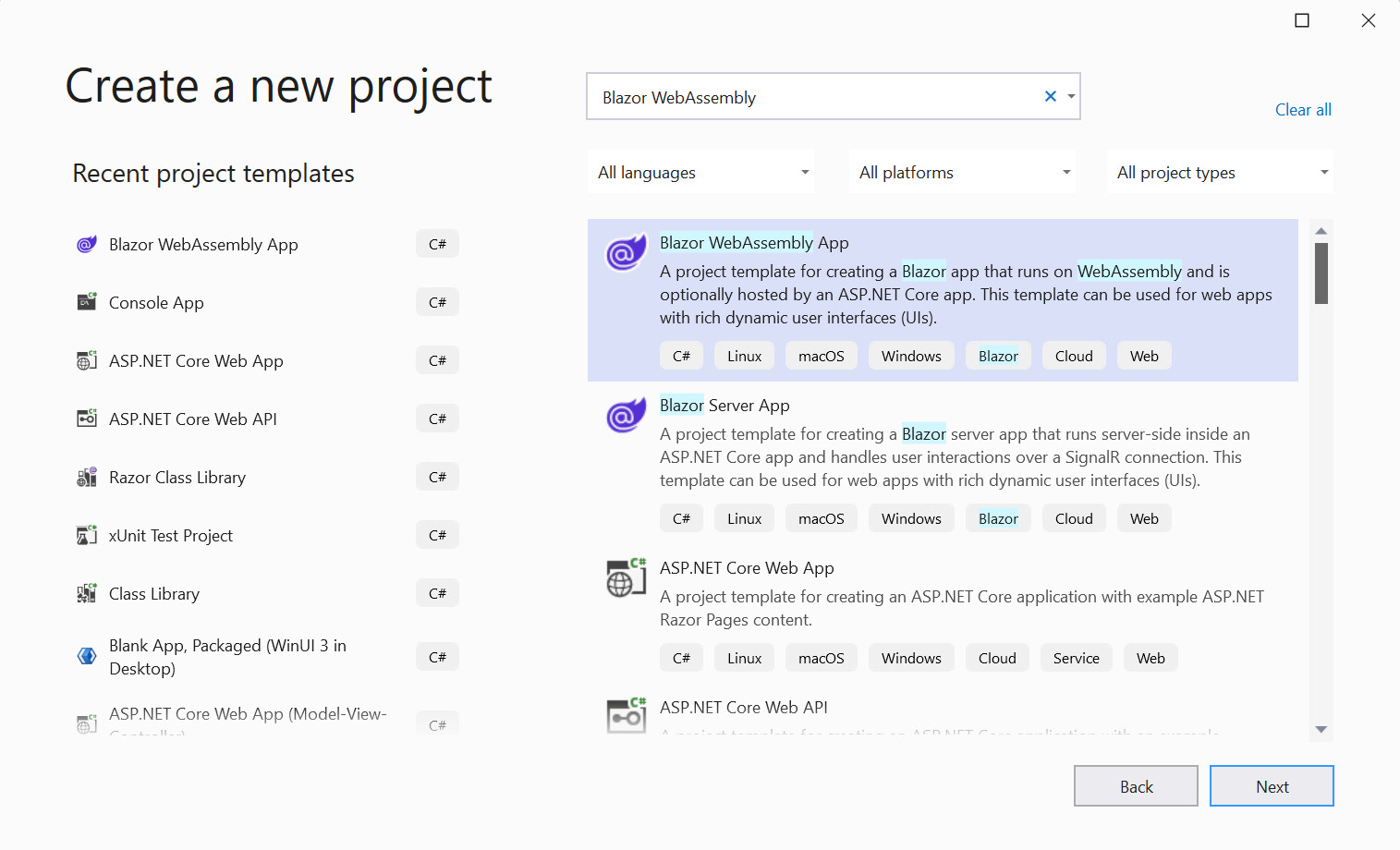 Figure 1.2 – Selecting the project template in VS 2022