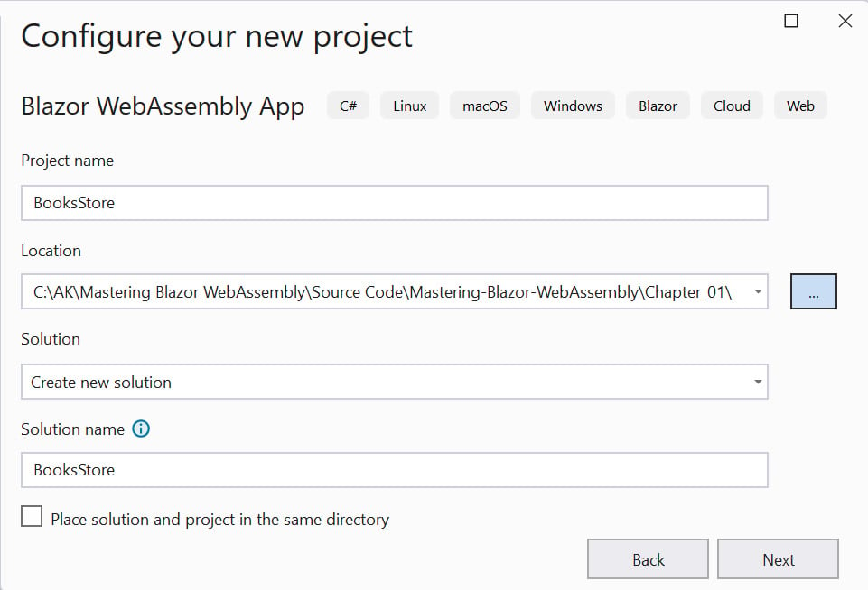 Figure 1.3 – Adding﻿ a project name and location