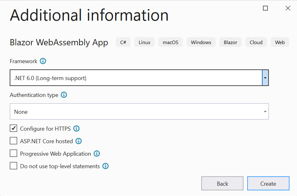 Figure 1.4 – Default project configuration in Visual Studio 2022