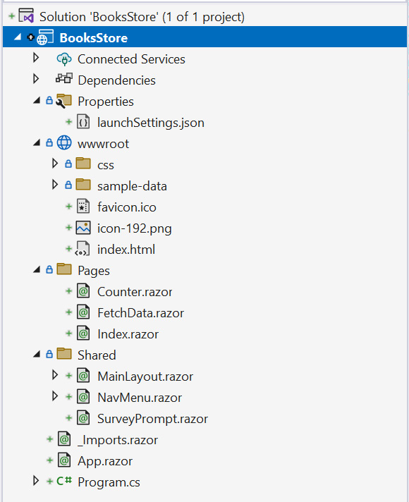 Figure 1.5 – Project files and folders in the Solution Explorer panel