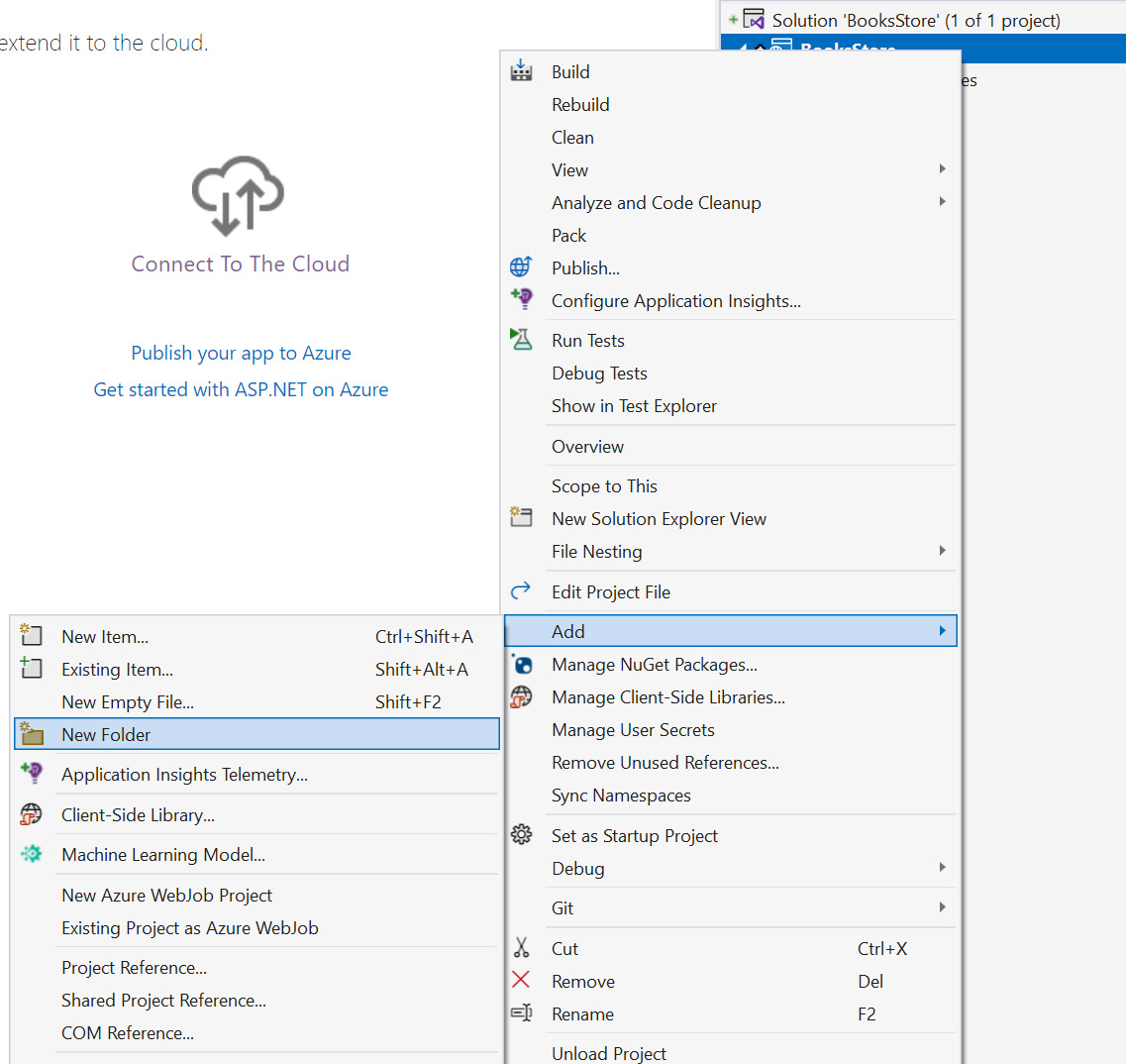 Figure 1.8 – Adding a new folder through Solution Explorer