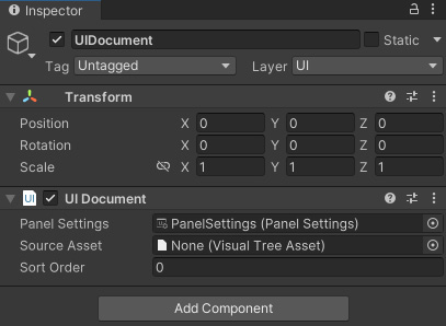 Figure 18.13: The Inspector of a UIDocument GameObject