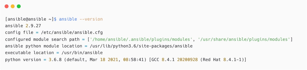 Figure 1.9 – Verifying Ansible installation
