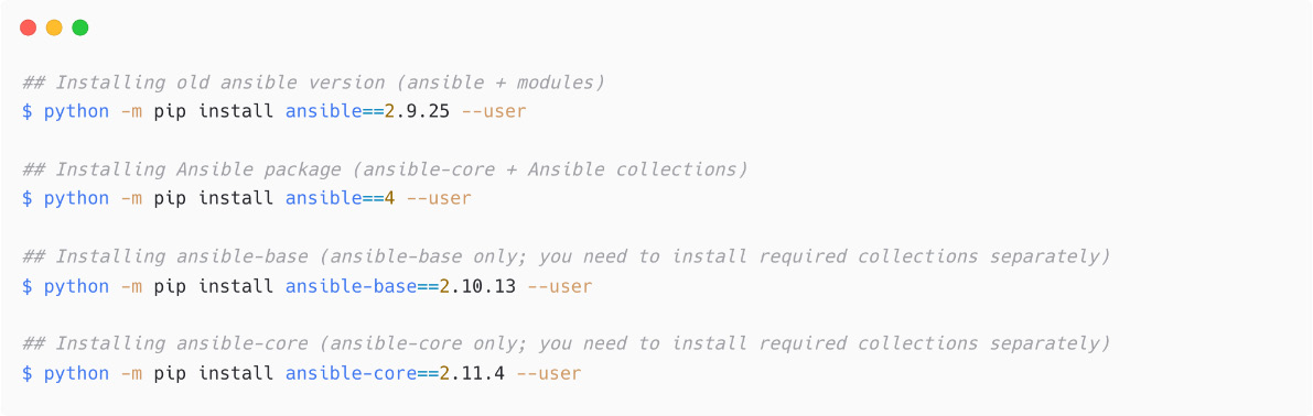 Figure 1.11 – Installing specific version of Ansible using pip 
