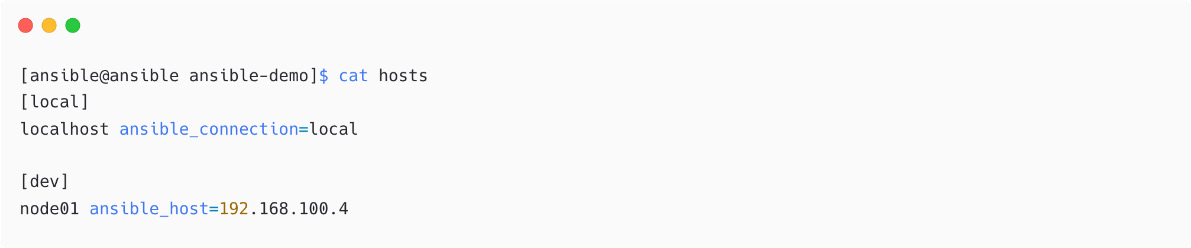 Figure 1.19 – Ansible inventory with human-readable names and ansible_host
