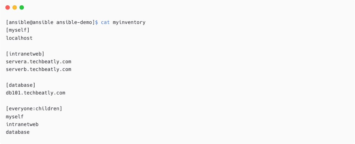 Figure 1.21 – Another Ansible inventory with more hosts and groups 
