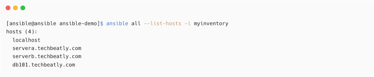 Figure 1.23 – List inventory hosts with different a inventory file
