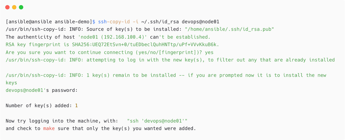 Figure 1.30 – Copy SSH public key to managed node 
