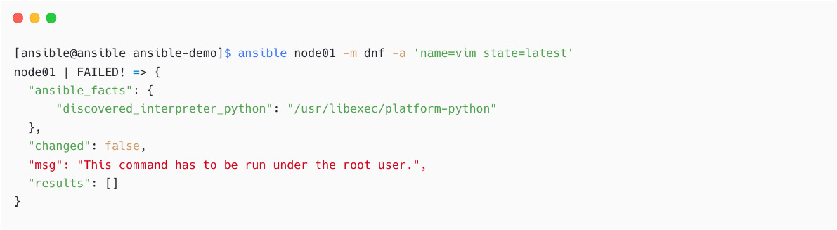 Figure 1.37 – Ansible ad hoc command using dnf module
