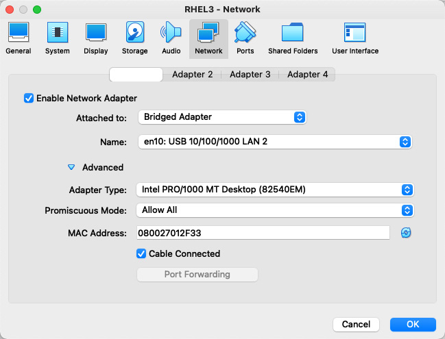 Figure 1.5 – Bridged adapter with Promiscuous Mode option