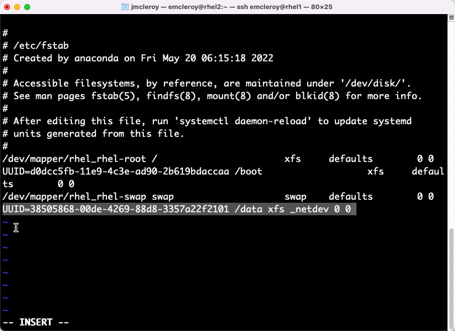 Figure 1.18 – Updated fstab after adding the iSCSI block storage device