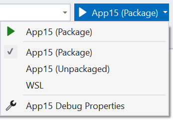 Figure 1.9 – The debugger menu once you have configured a WinUI project to run unpackaged
