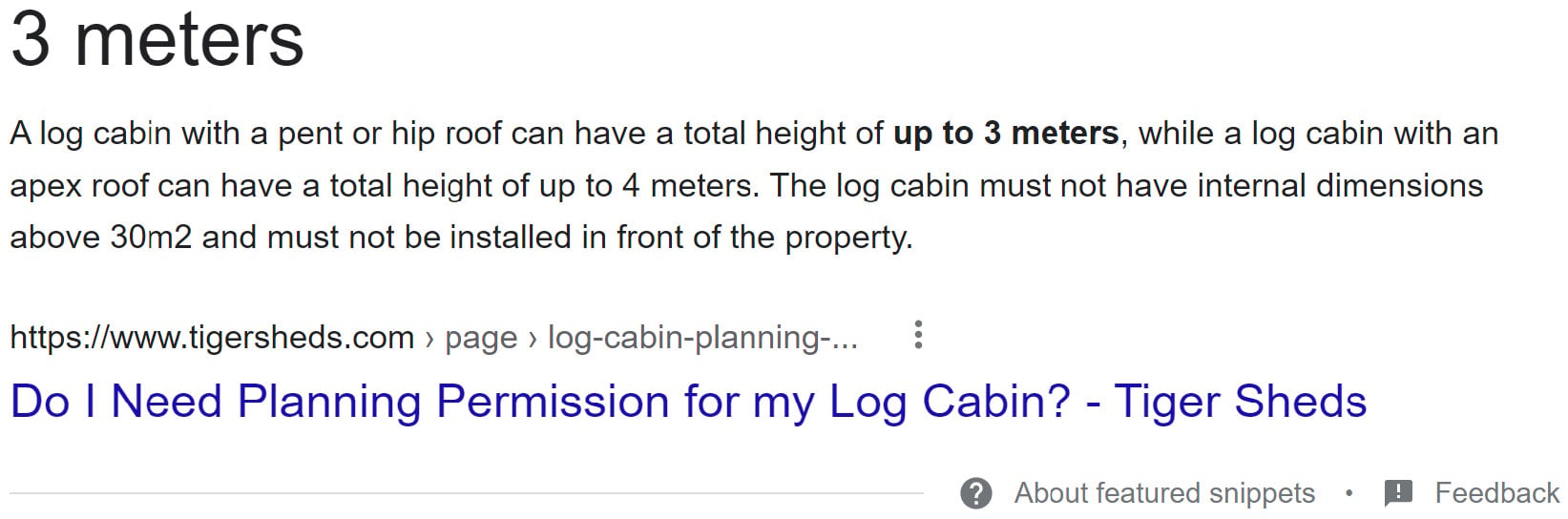 Figure 1.1 – Google search for the height of a log cabin