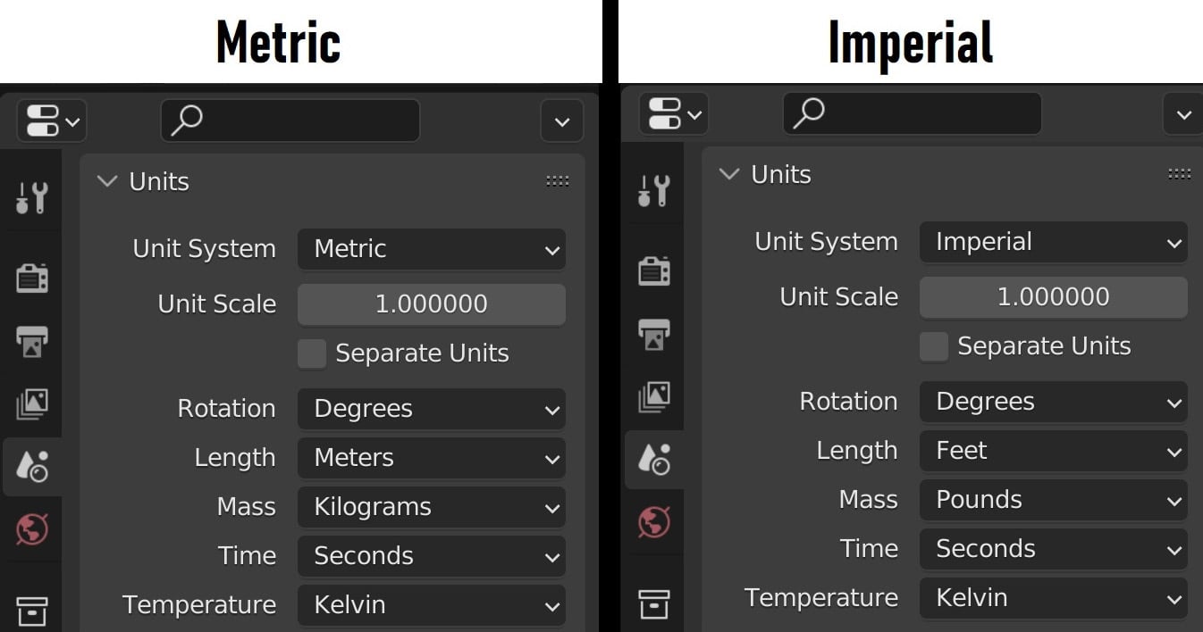 Figure 1.2 – Blender scene properties units system