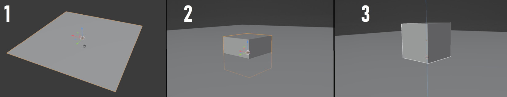 Figure 1.15 – First three steps to creating the wood cabin scene