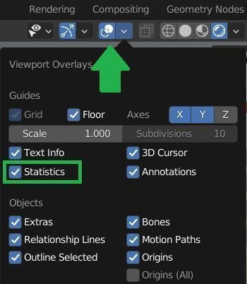 Figure 10.26 – Activating Statistics in Show Overlays