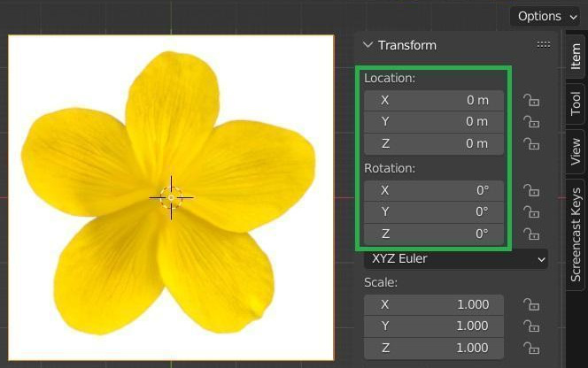 Figure 11.2 – Dragging the flower reference in the 3D Viewport