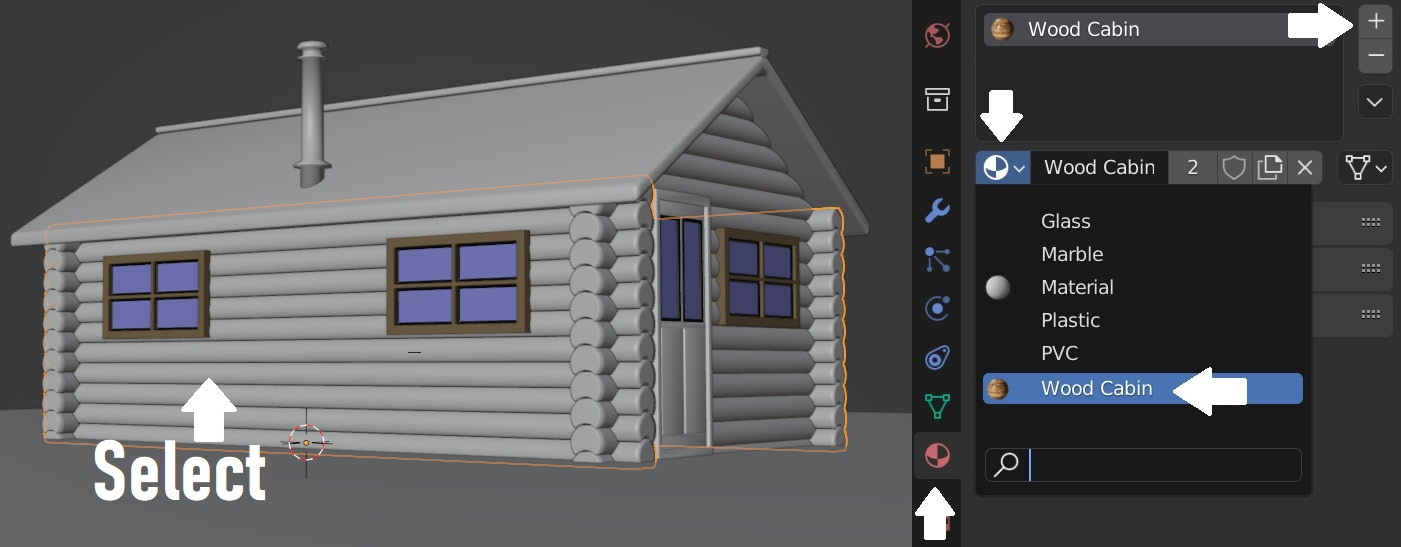 Figure 3.4 – Assigning wood material to the wood cabin